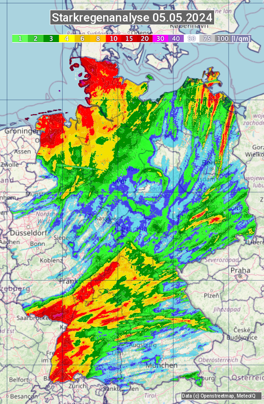Karte mit Unwetteranalyse