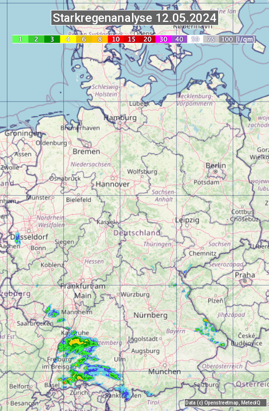Karte mit Unwetteranalyse