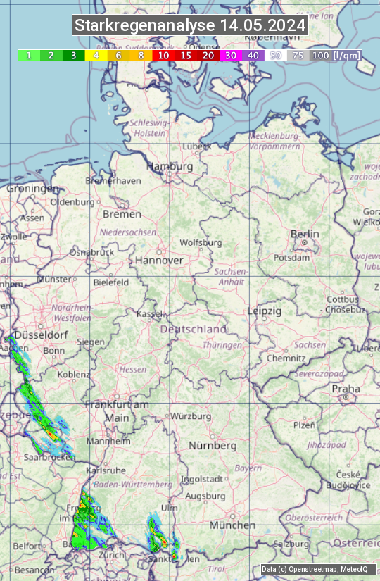 Karte mit Unwetteranalyse