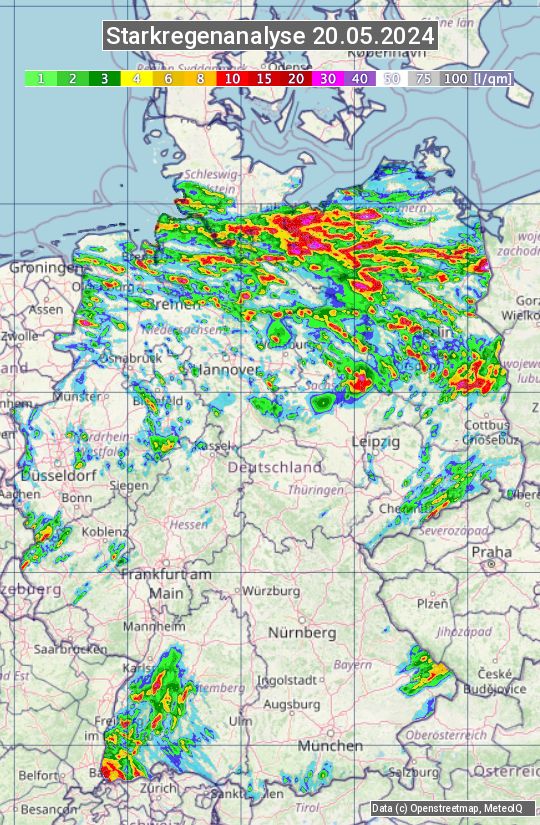 Karte mit Unwetteranalyse