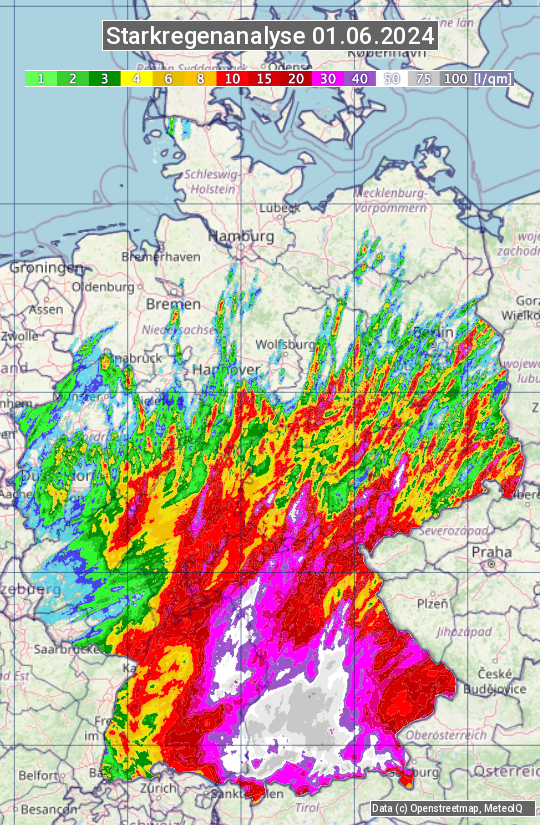 Karte mit Unwetteranalyse