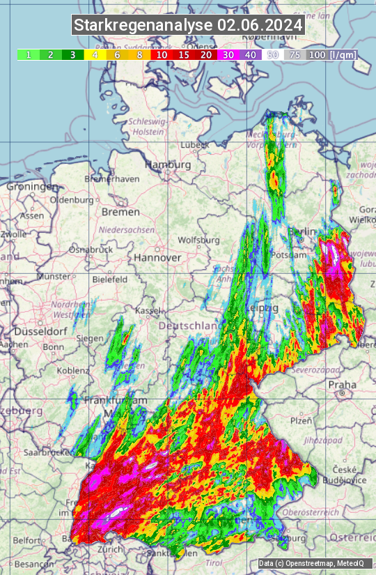 Karte mit Unwetteranalyse