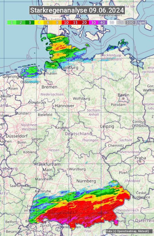 Karte mit Unwetteranalyse