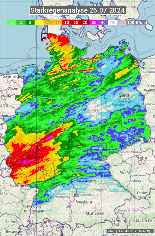 Karte mit Unwetteranalyse