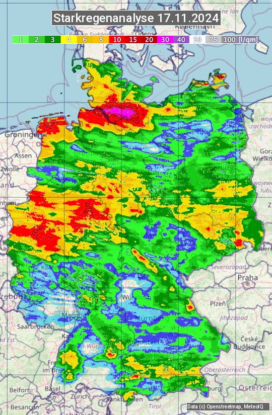 Karte mit Unwetteranalyse