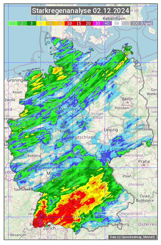 Karte mit Unwetteranalyse
