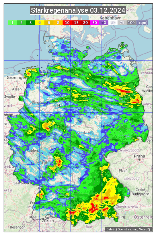 Karte mit Unwetteranalyse