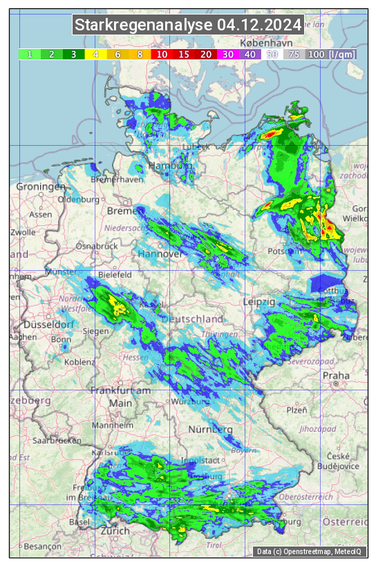 Karte mit Unwetteranalyse