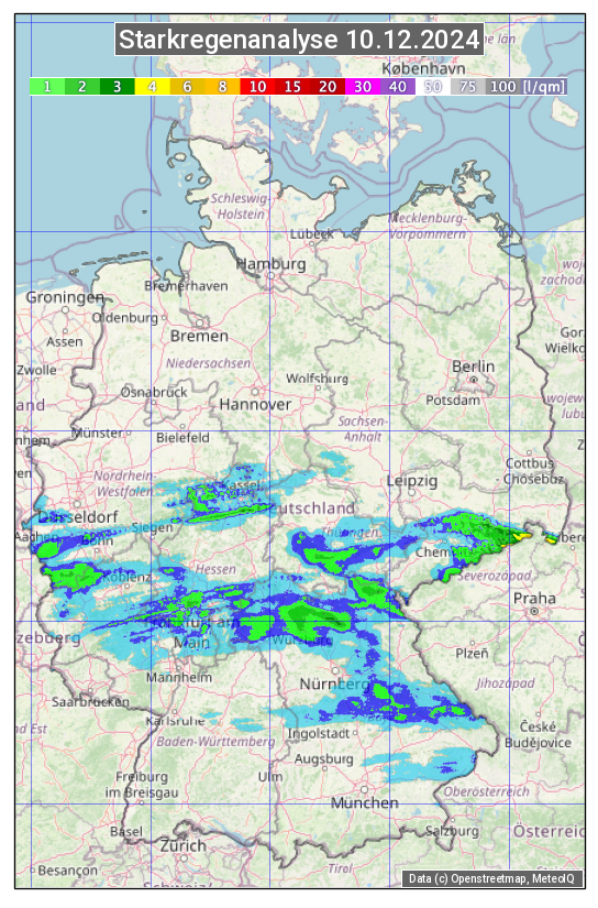 Karte mit Unwetteranalyse