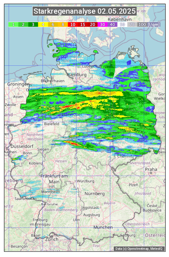Karte mit Unwetteranalyse