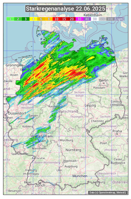 Karte mit Unwetteranalyse
