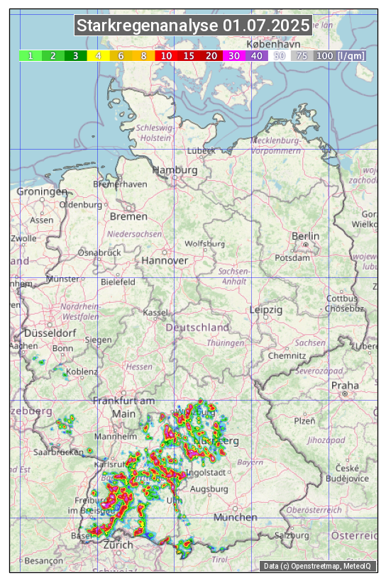Karte mit Unwetteranalyse