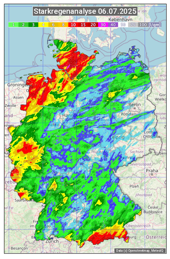 Karte mit Unwetteranalyse