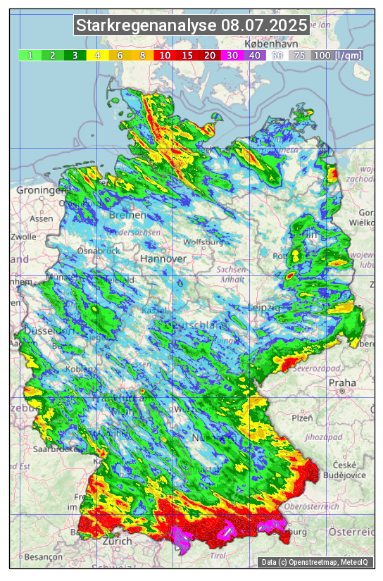 Karte mit Unwetteranalyse