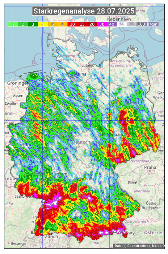 Karte mit Unwetteranalyse