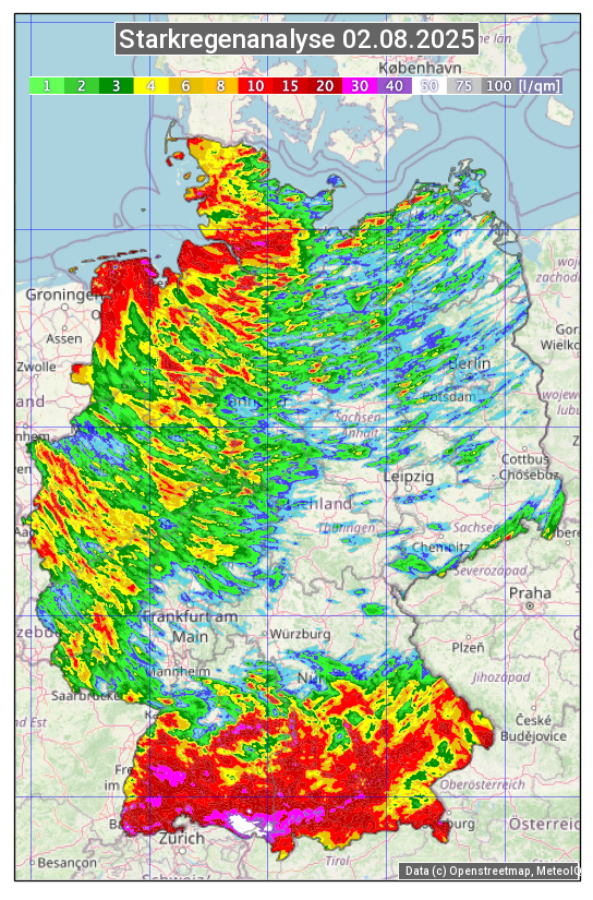 Karte mit Unwetteranalyse