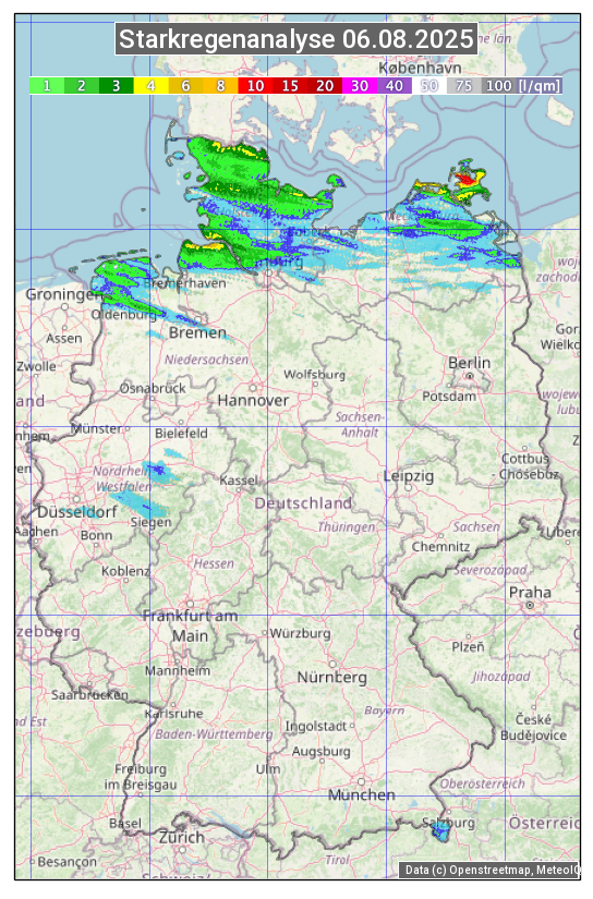 Karte mit Unwetteranalyse