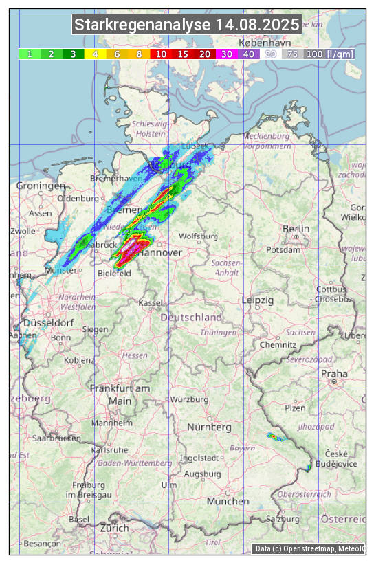Karte mit Unwetteranalyse