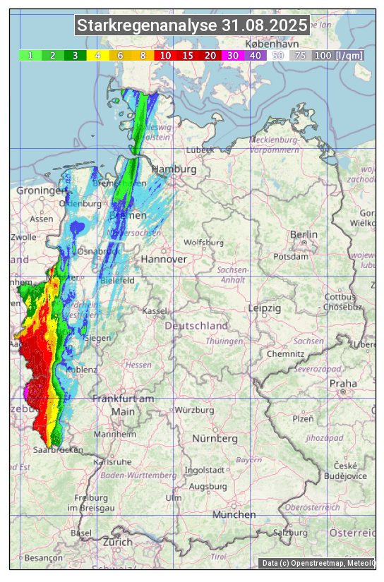 Karte mit Unwetteranalyse