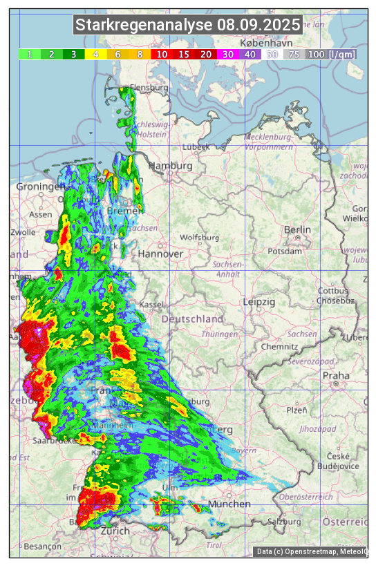 Karte mit Unwetteranalyse