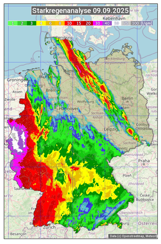Karte mit Unwetteranalyse