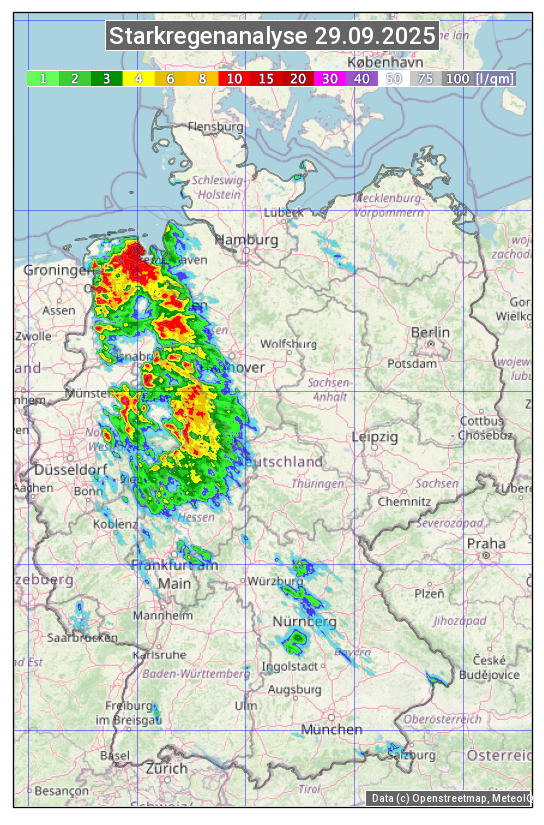 Karte mit Unwetteranalyse