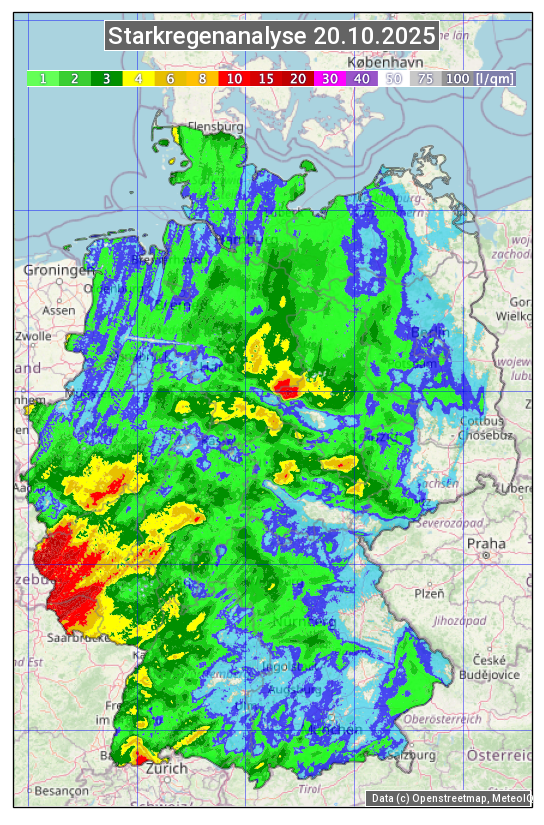 Karte mit Unwetteranalyse