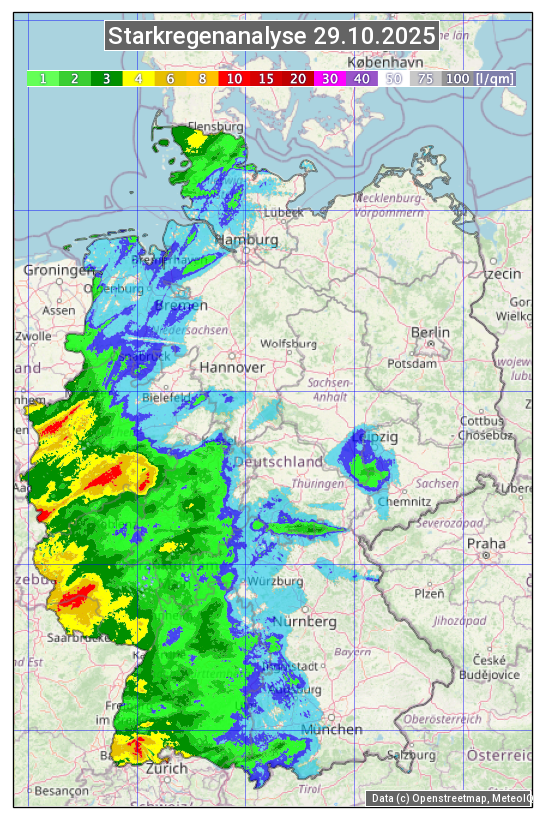 Karte mit Unwetteranalyse