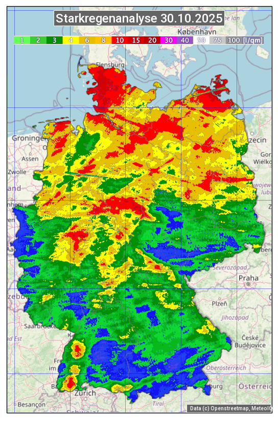 Karte mit Unwetteranalyse