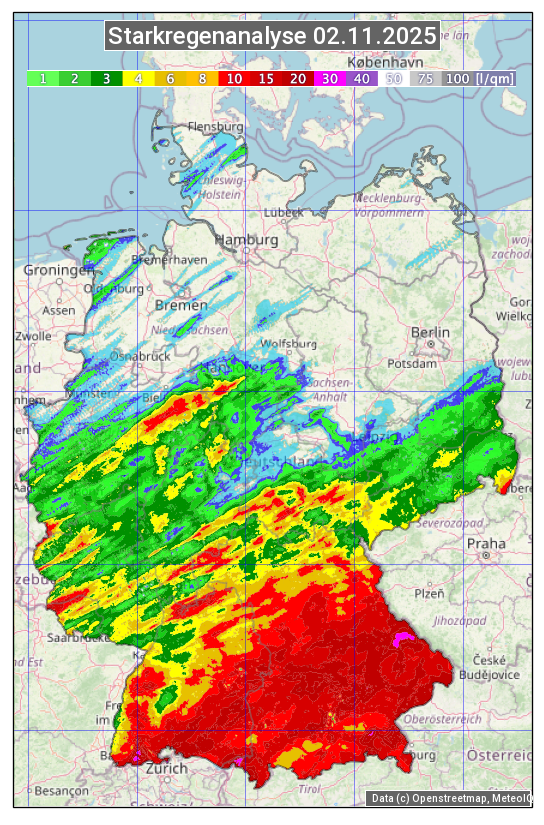 Karte mit Unwetteranalyse