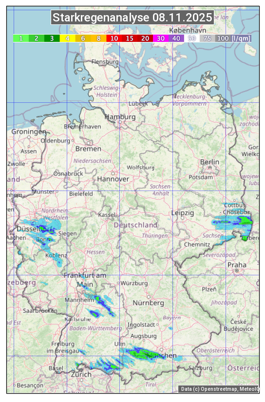 Karte mit Unwetteranalyse