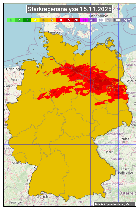Karte mit Unwetteranalyse