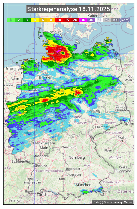 Karte mit Unwetteranalyse