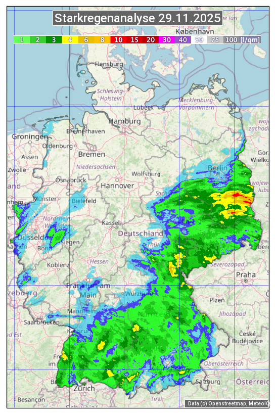 Karte mit Unwetteranalyse