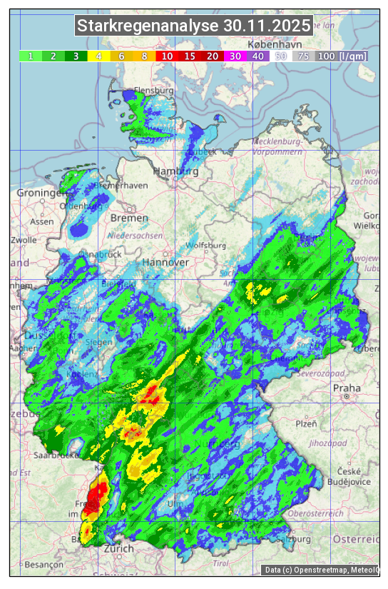 Karte mit Unwetteranalyse
