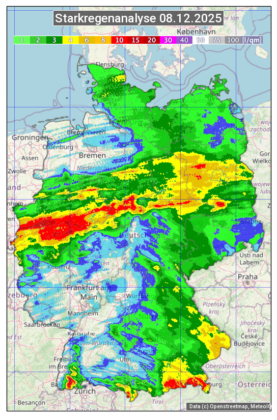 Karte mit Unwetteranalyse