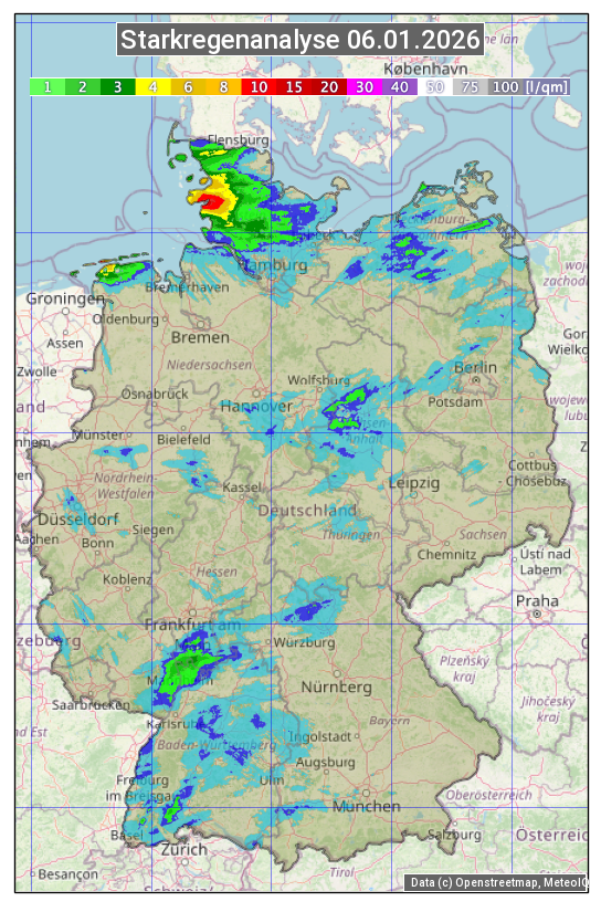 Karte mit Unwetteranalyse