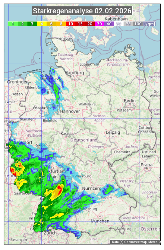 Karte mit Unwetteranalyse