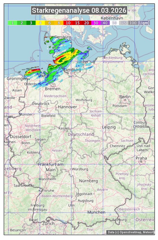 Karte mit Unwetteranalyse