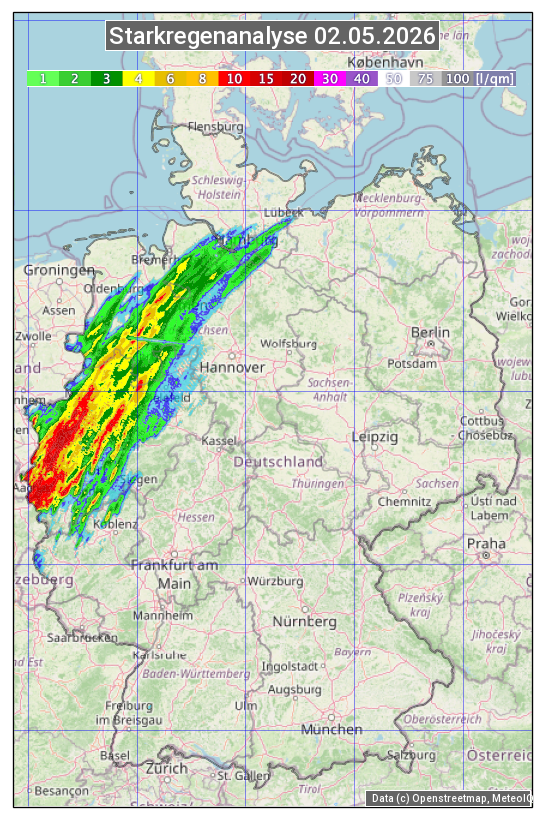 Karte mit Unwetteranalyse