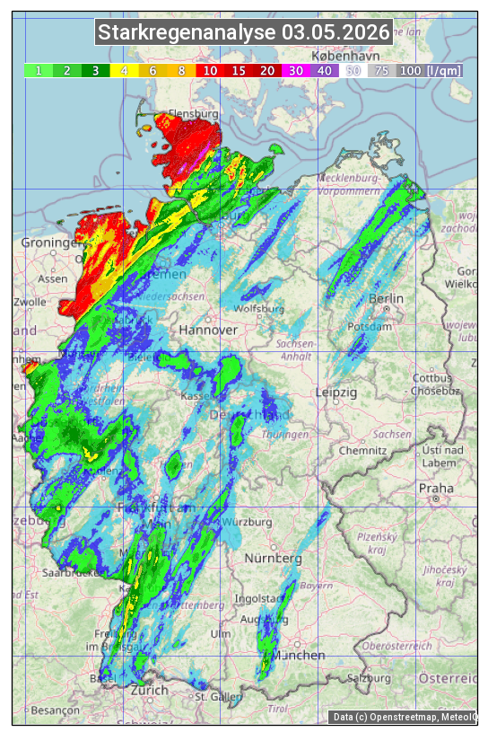 Karte mit Unwetteranalyse