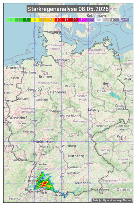 Karte mit Unwetteranalyse