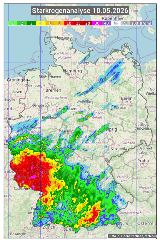 Karte mit Unwetteranalyse