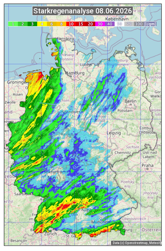 Karte mit Unwetteranalyse
