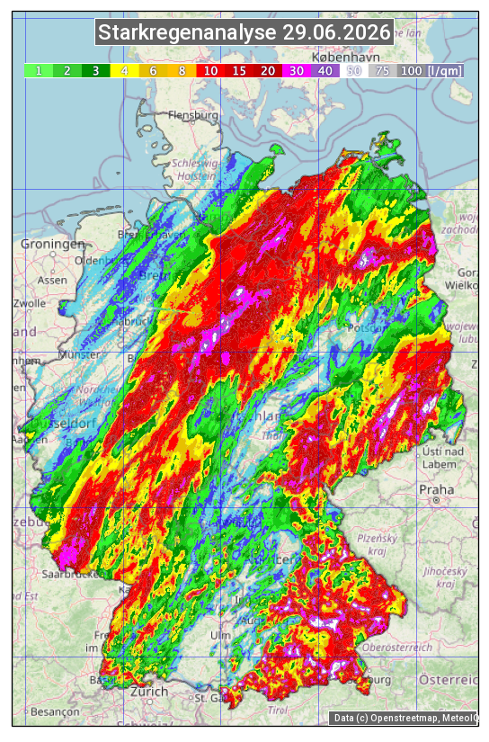 Karte mit Unwetteranalyse
