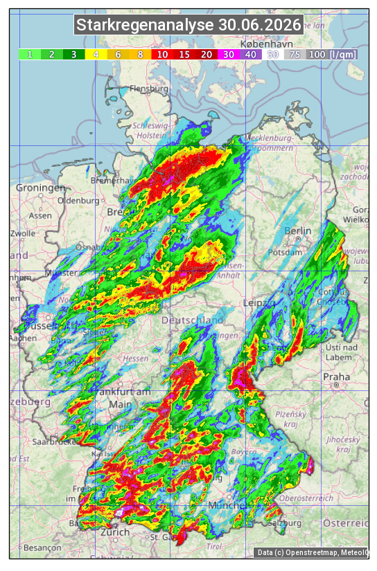 Karte mit Unwetteranalyse