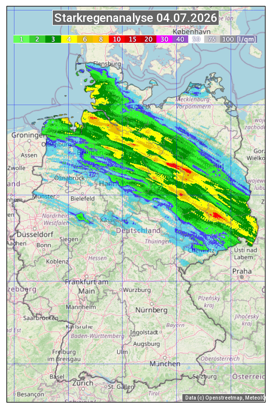 Karte mit Unwetteranalyse