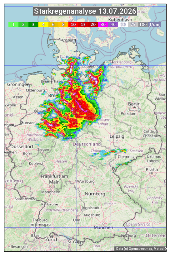 Karte mit Unwetteranalyse
