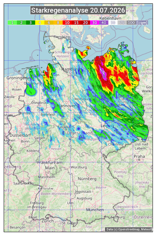Karte mit Unwetteranalyse
