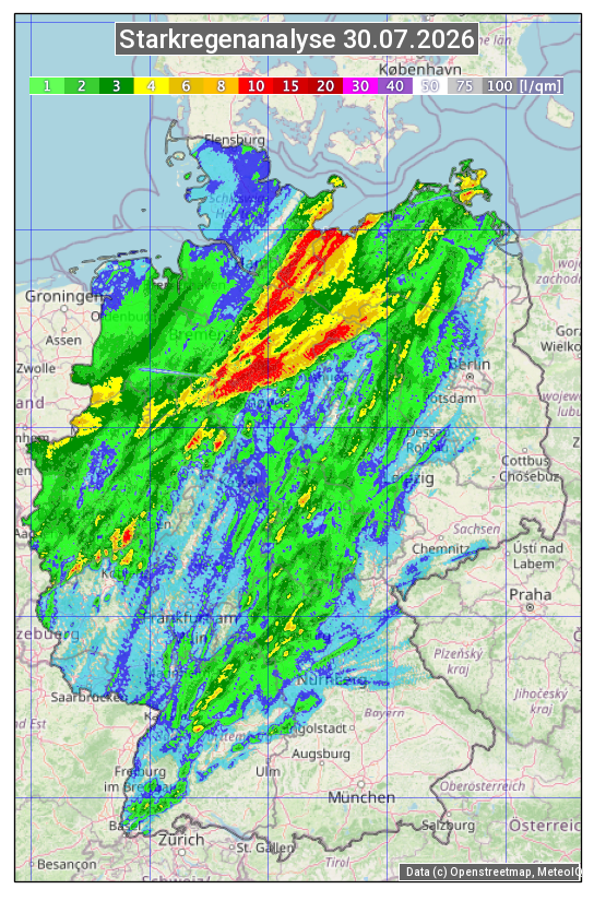 Karte mit Unwetteranalyse